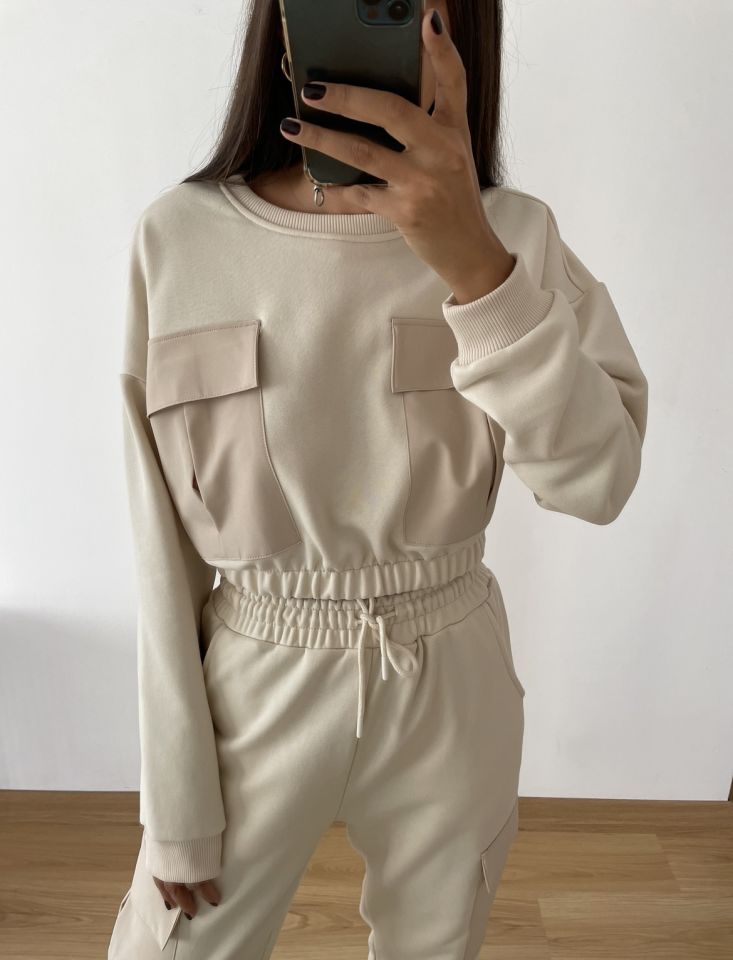 Kemik Premium Paraşüt Cepli Crop Sweat