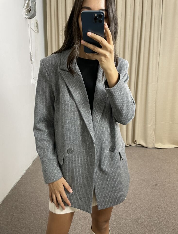 Serena Gri Çizgili Premium Ceket