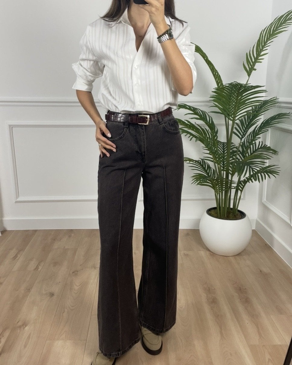 Ares Kahverengi Kemerli Premium Jean