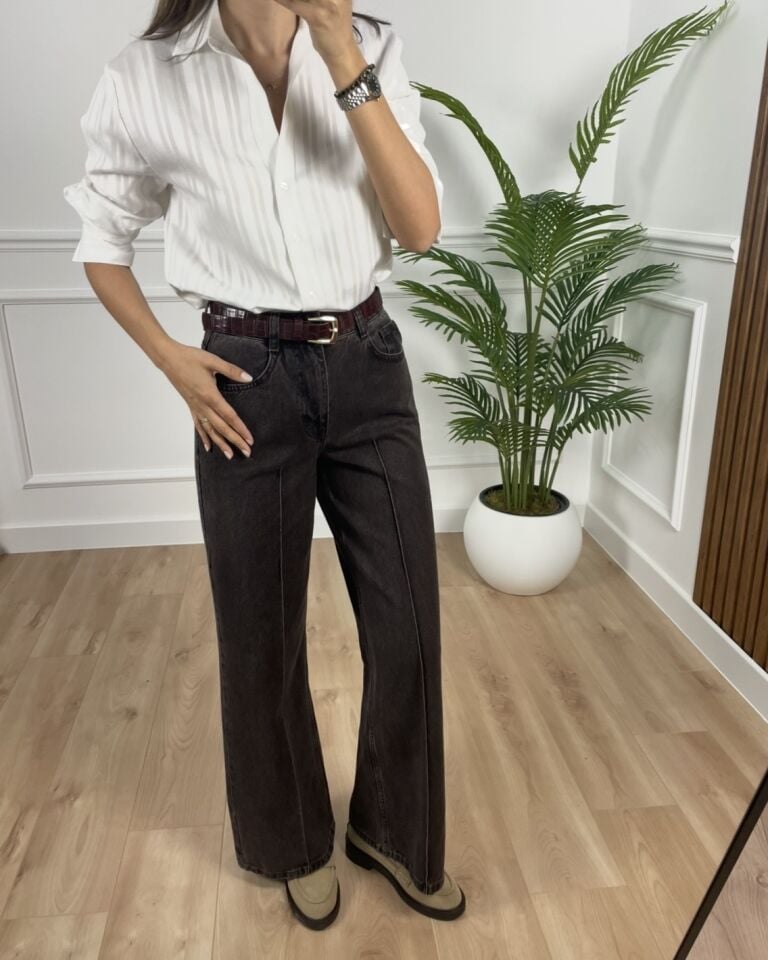 Ares Kahverengi Kemerli Premium Jean