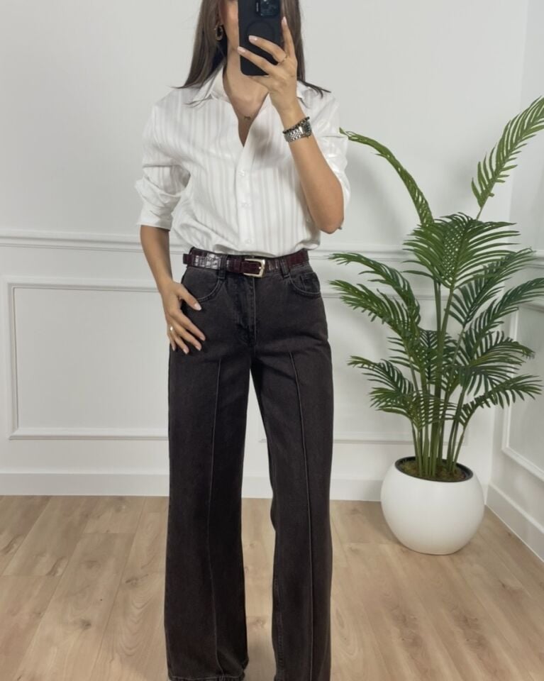 Ares Kahverengi Kemerli Premium Jean