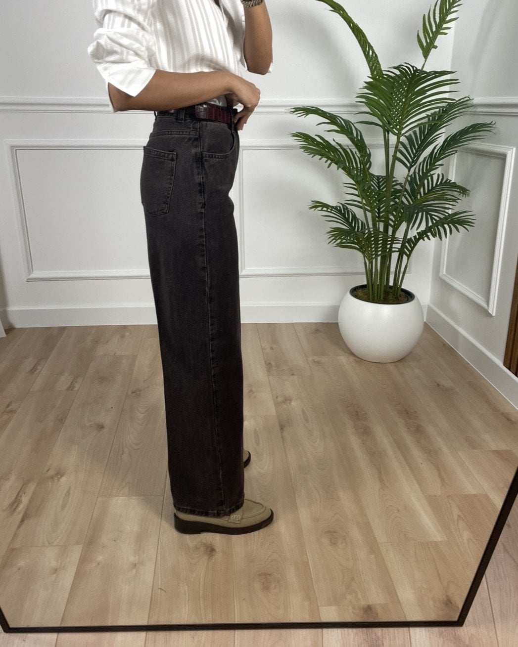 Ares Kahverengi Kemerli Premium Jean