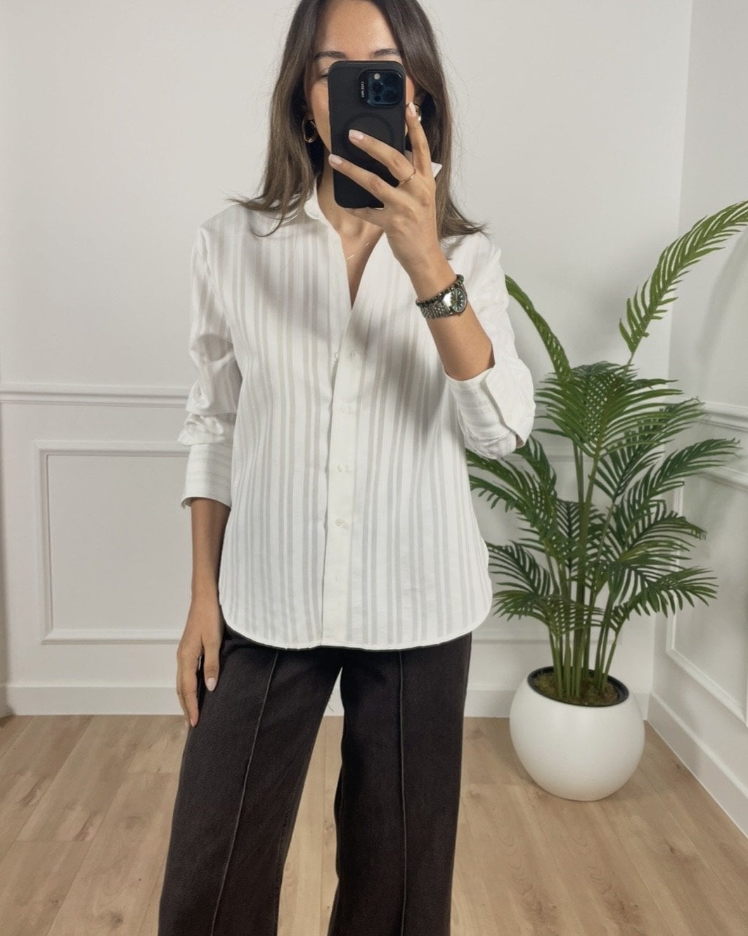 Cloe Beyaz Çizgi Desenli Premium Gömlek