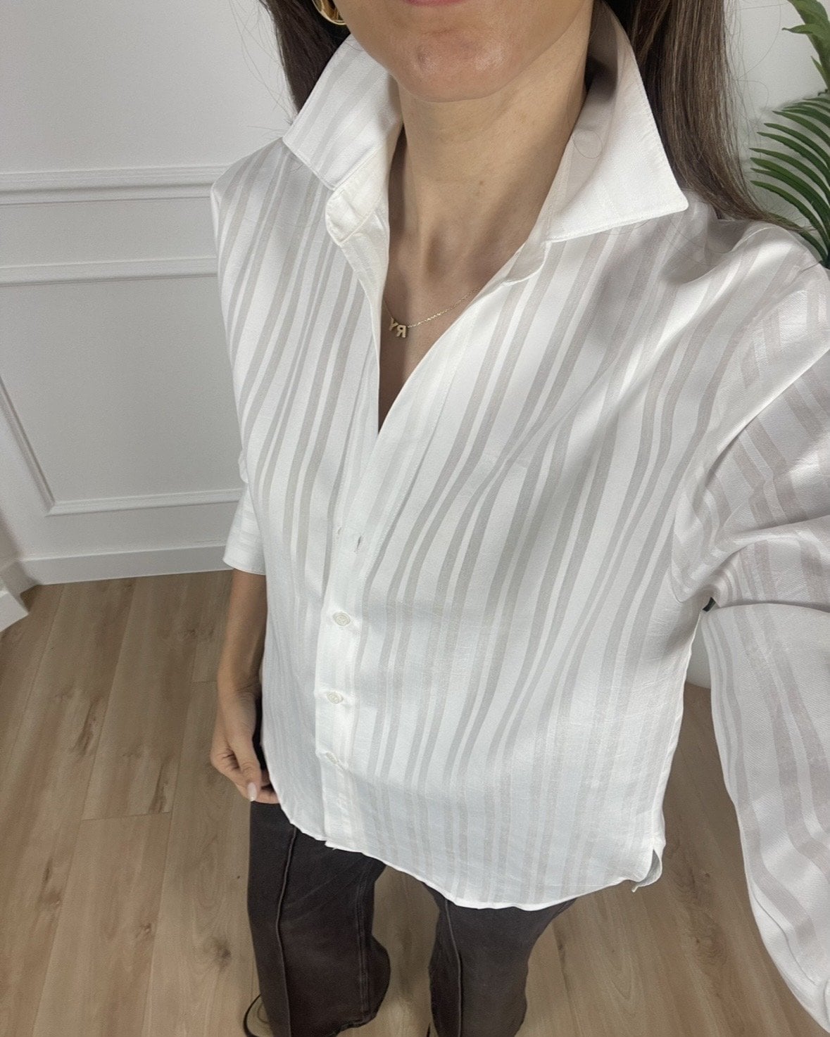 Cloe Beyaz Çizgi Desenli Premium Gömlek