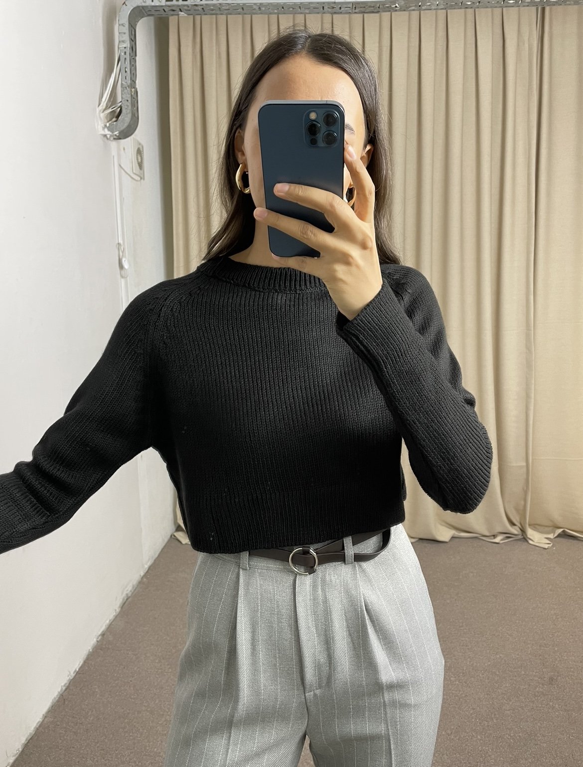 Armel Siyah Crop Kazak