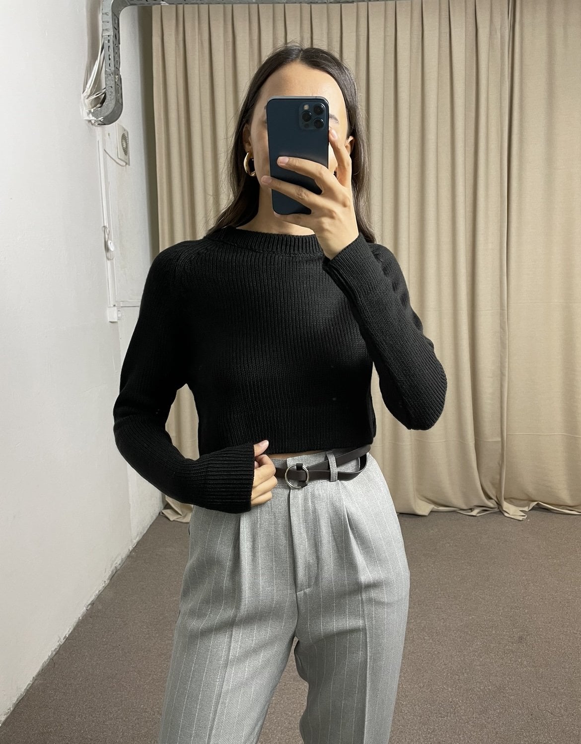 Armel Siyah Crop Kazak