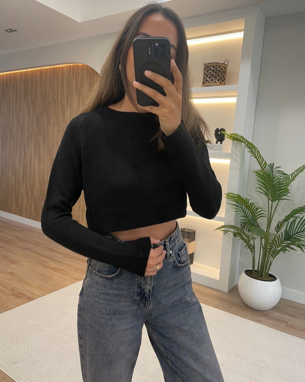 Armel Siyah Crop Kazak