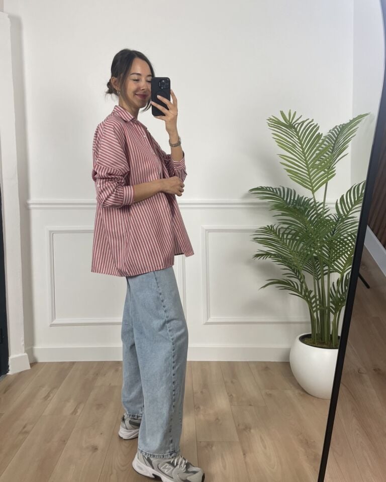 Musk Kırmızı Çizgili Poplin Gömlek