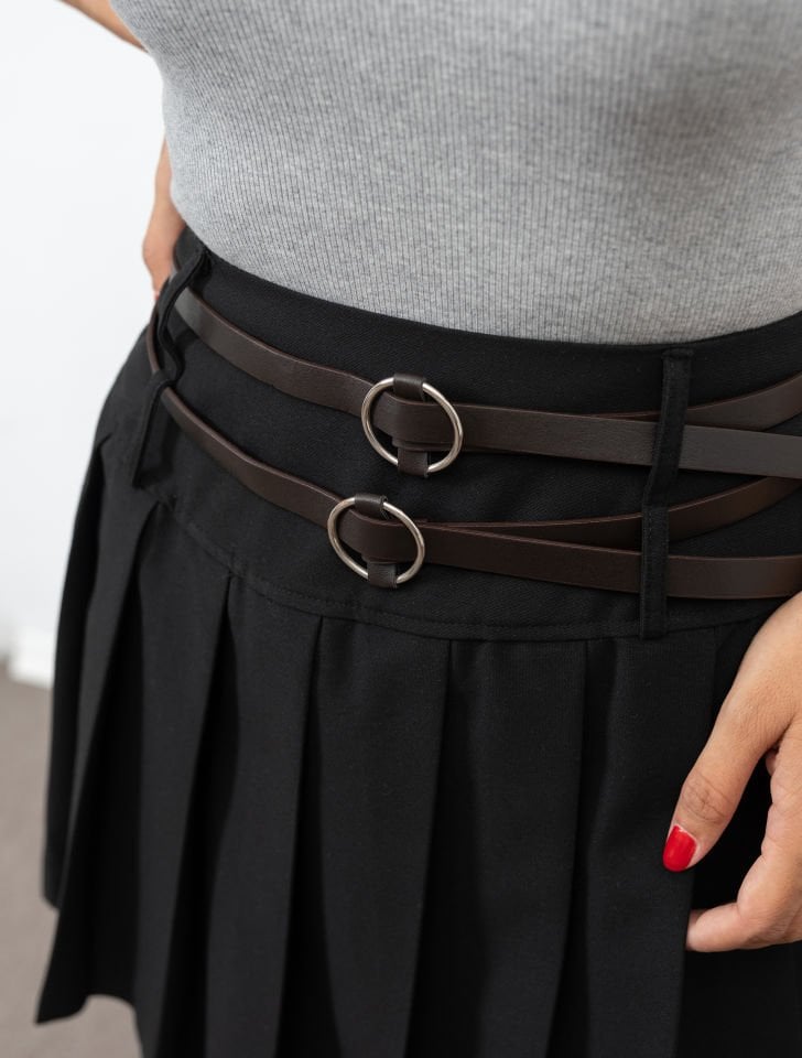 Ayla Siyah Pileli Mini Etek