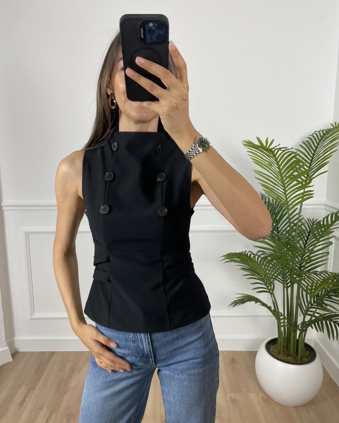 Perry Siyah Kolsuz Bluz