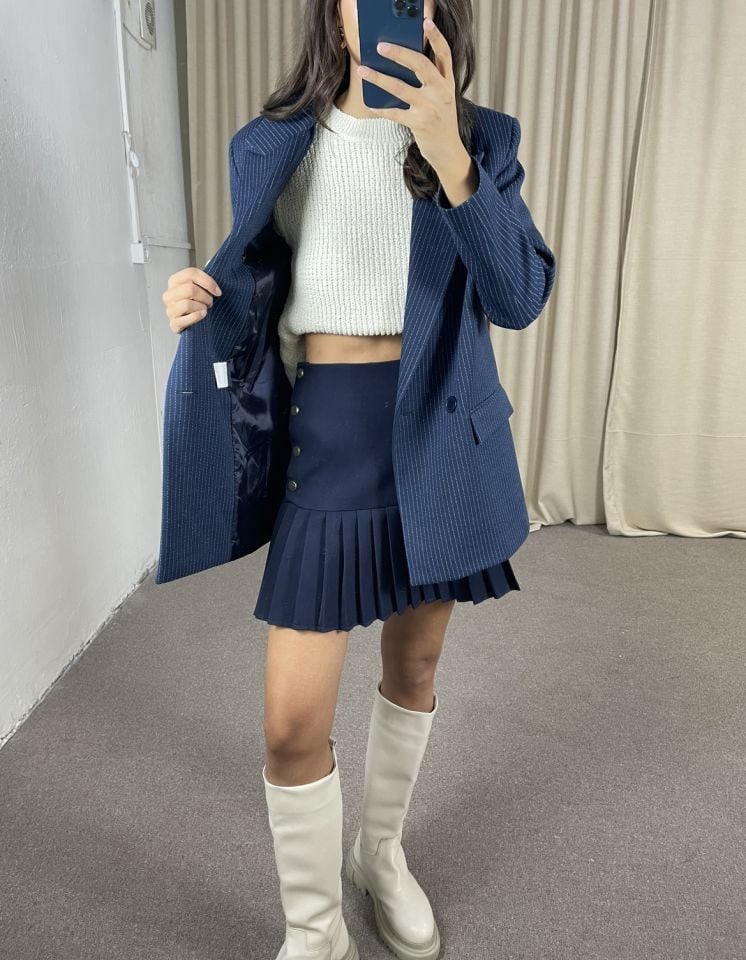 Serena Lacivert Çizgili Premium Ceket