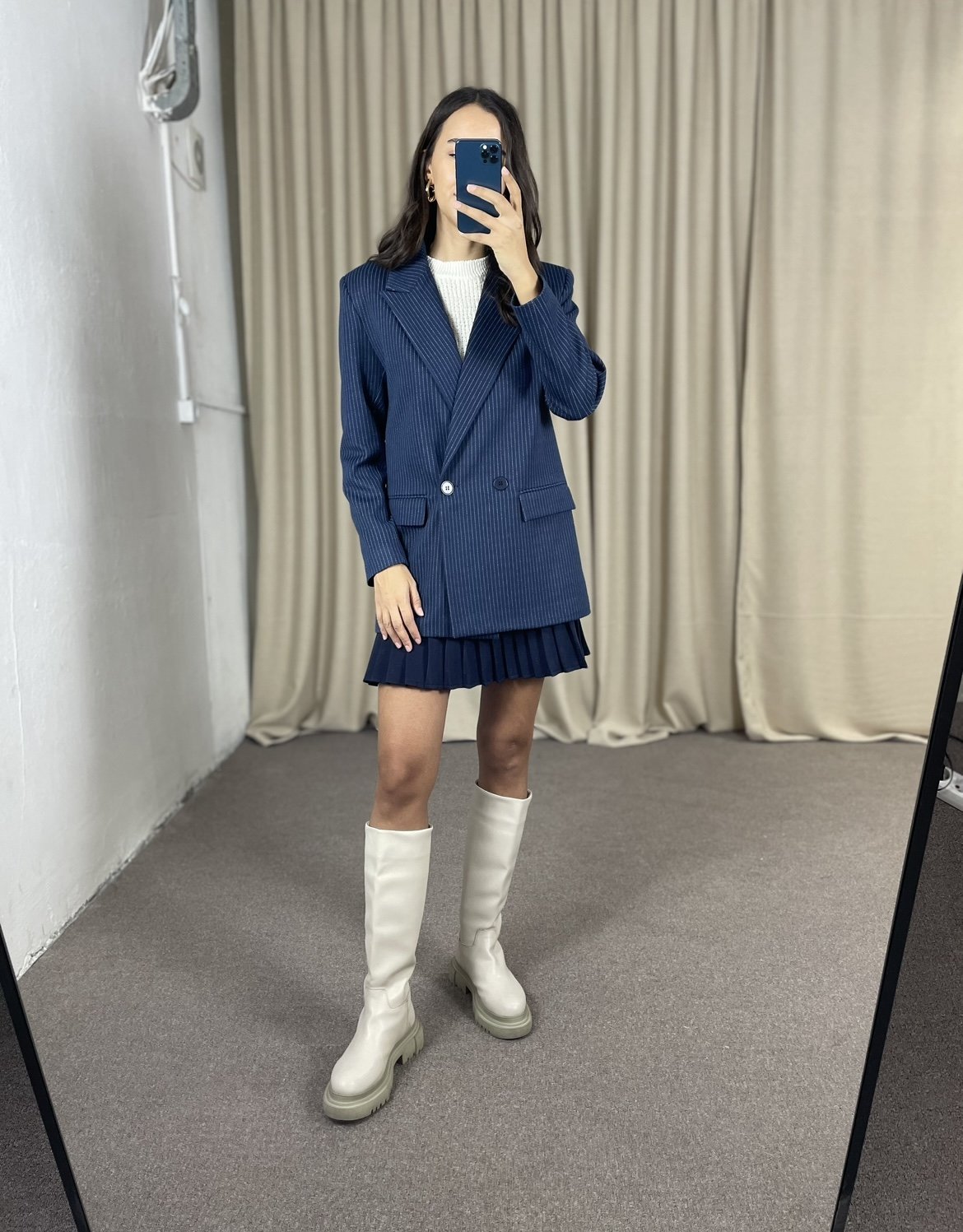 Serena Lacivert Çizgili Premium Ceket