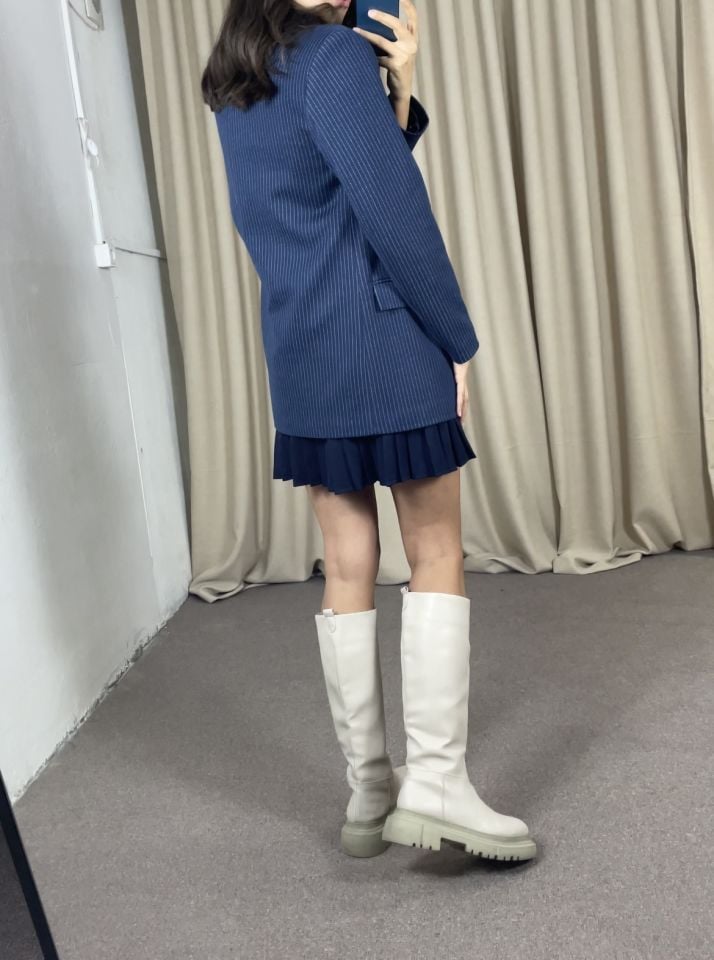 Serena Lacivert Çizgili Premium Ceket