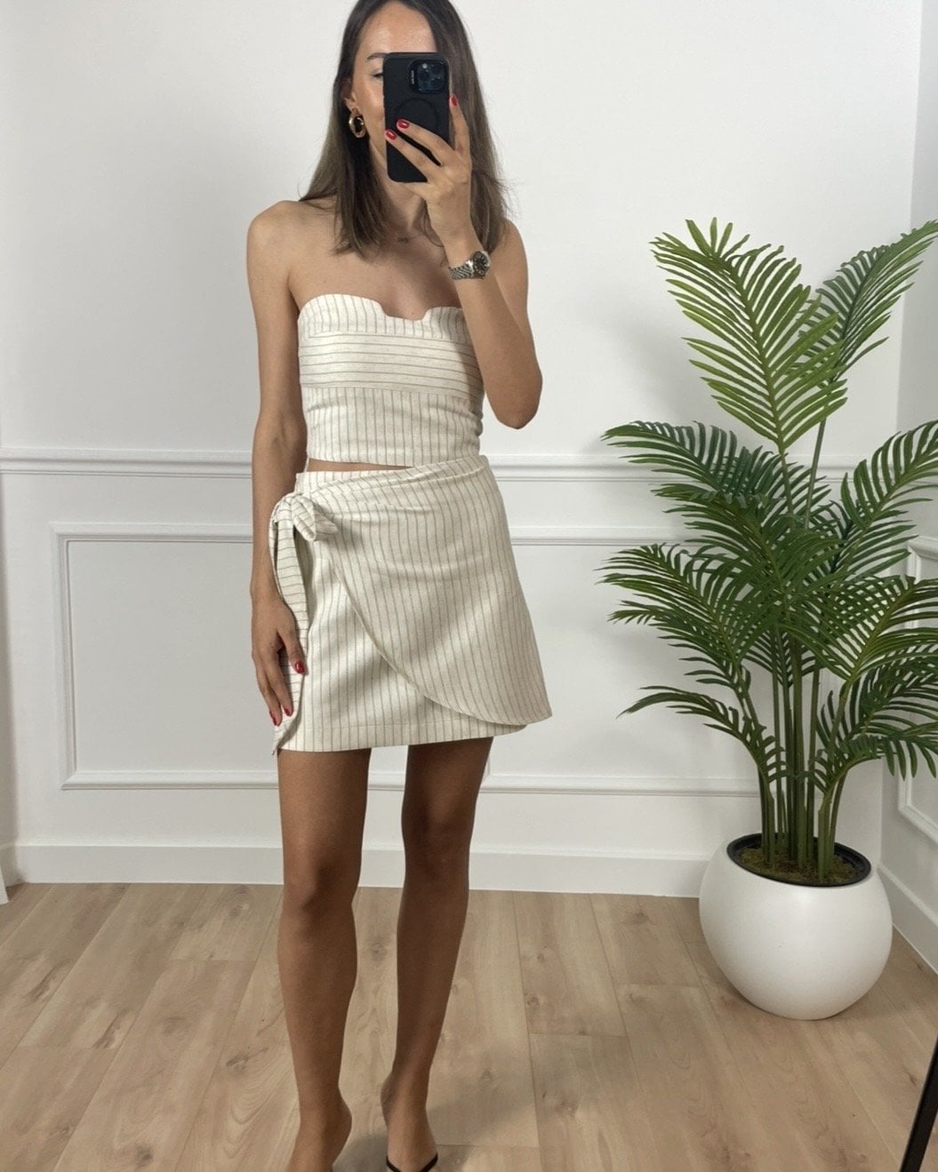 Chess Natural Bağlama Detaylı Premium Keten Etek