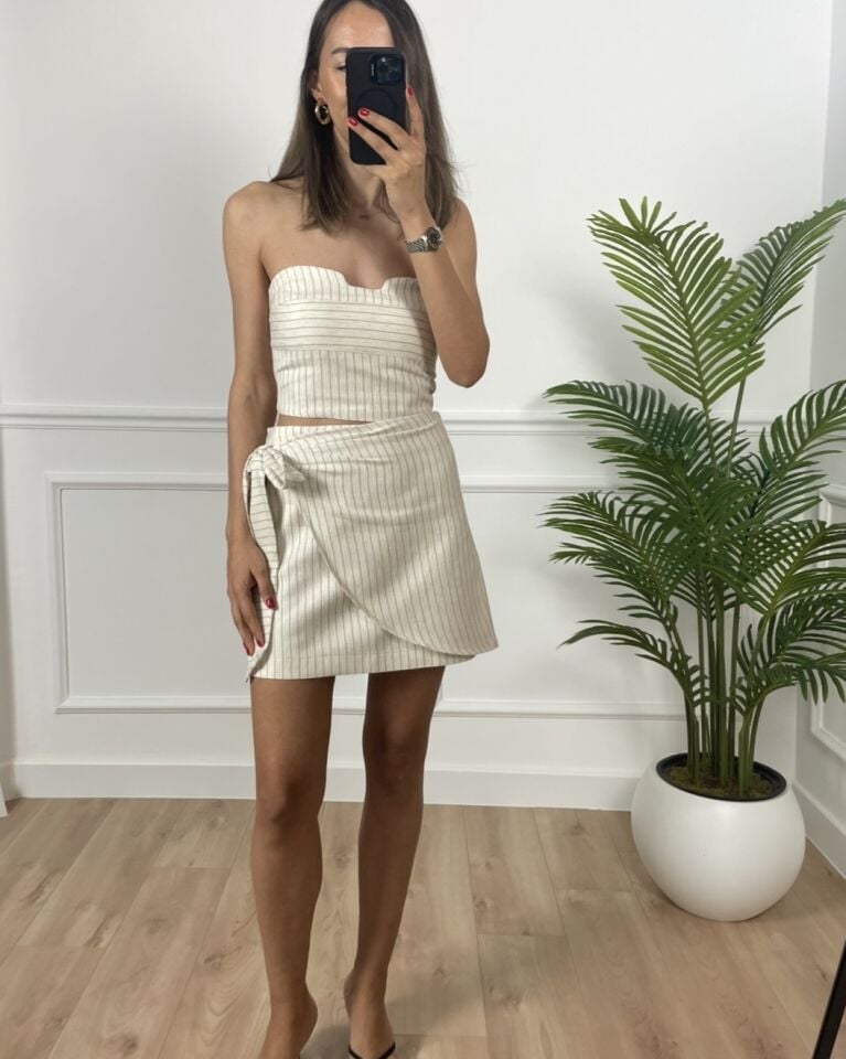 Chess Natural Bağlama Detaylı Premium Keten Etek