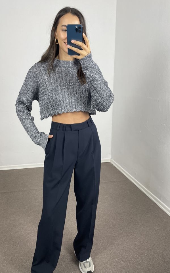Mavi Sim İpli Crop Kazak