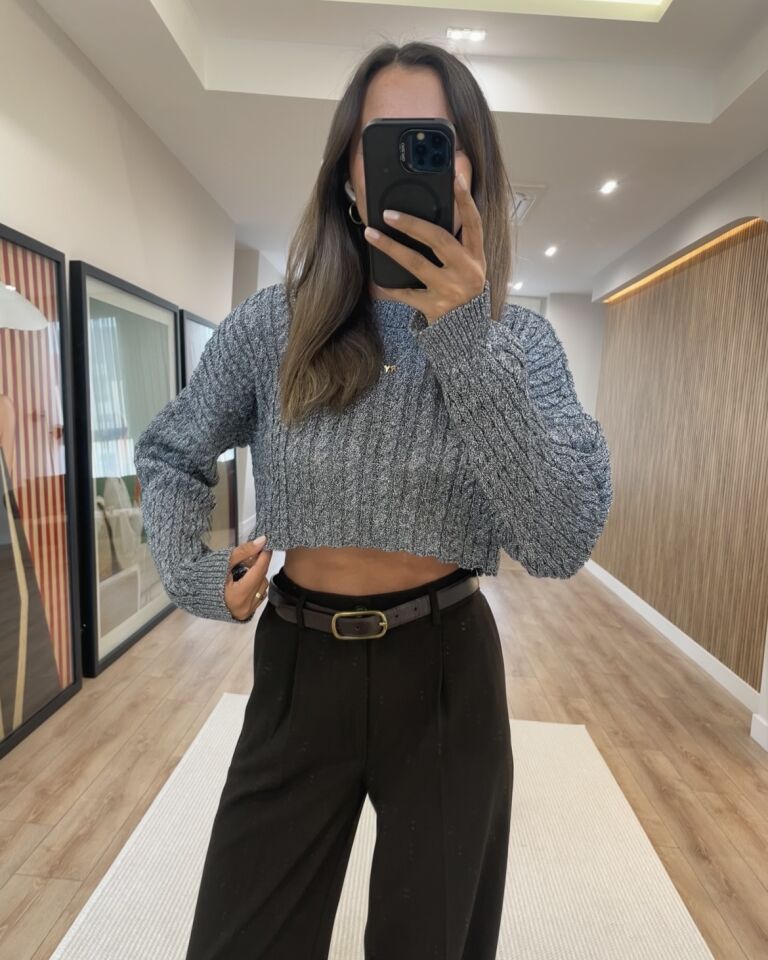 Leya Mavi Sim İpli Crop Triko
