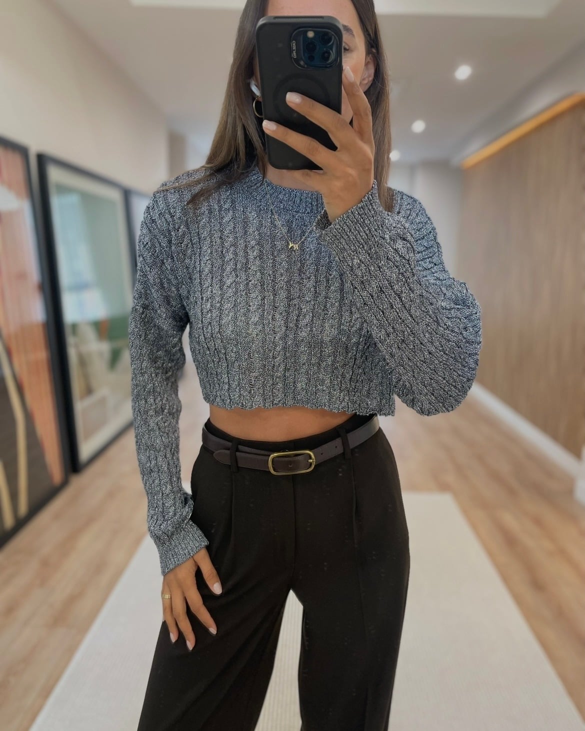 Leya Mavi Sim İpli Crop Triko