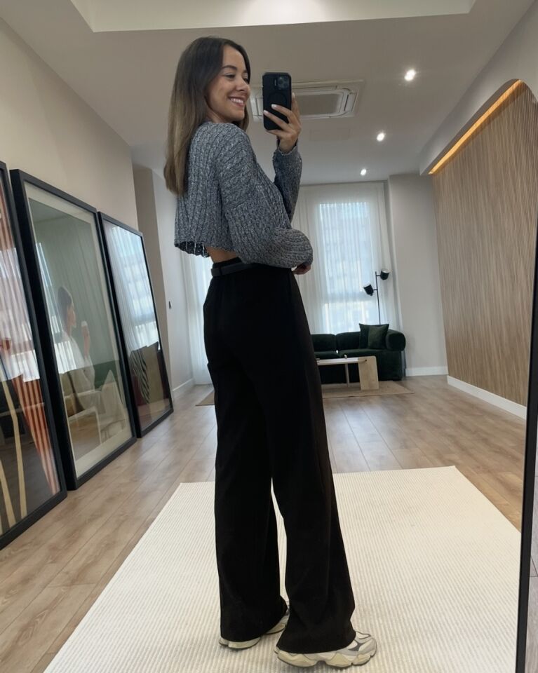Leya Mavi Sim İpli Crop Triko