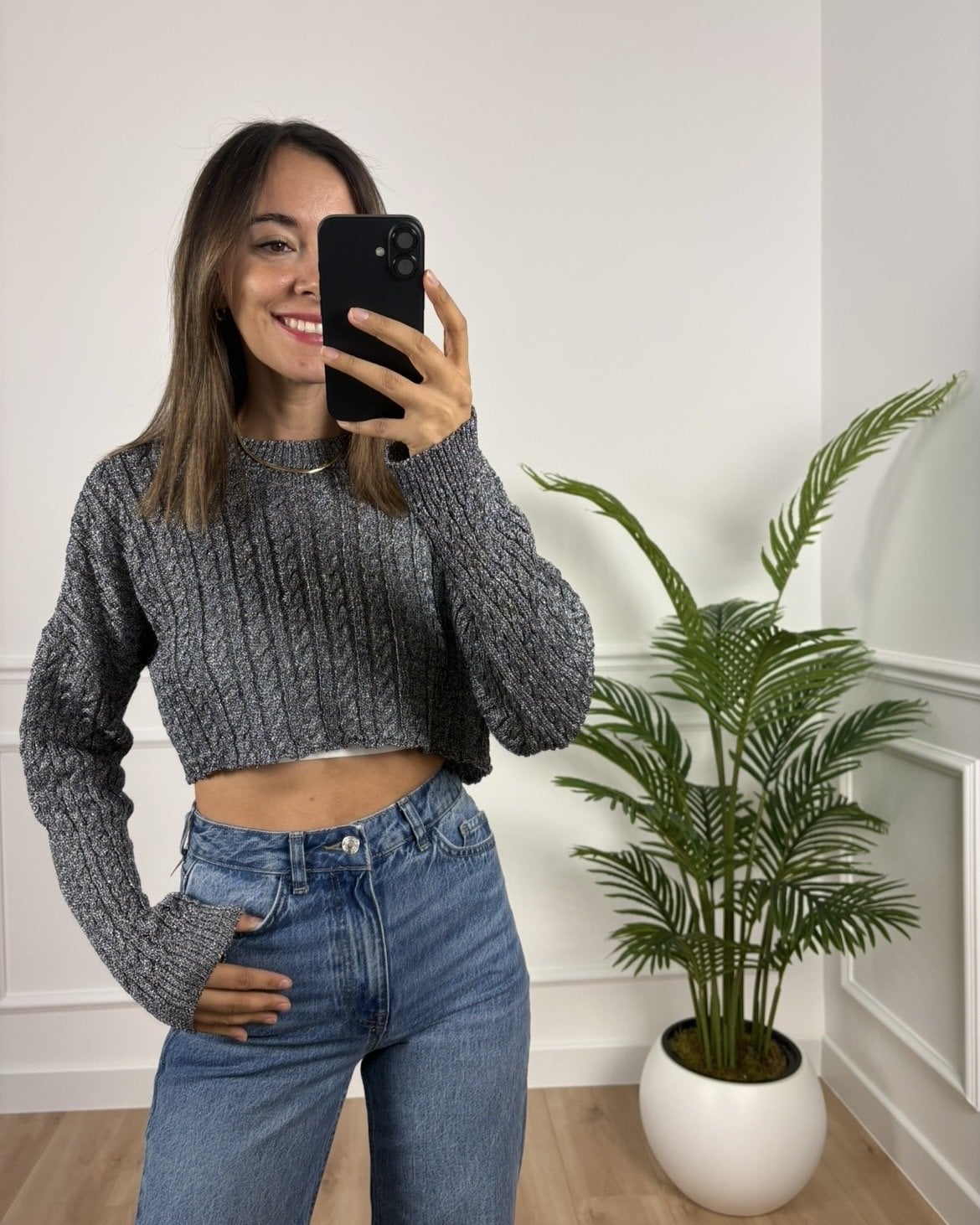 Leya Mavi Sim İpli Crop Triko