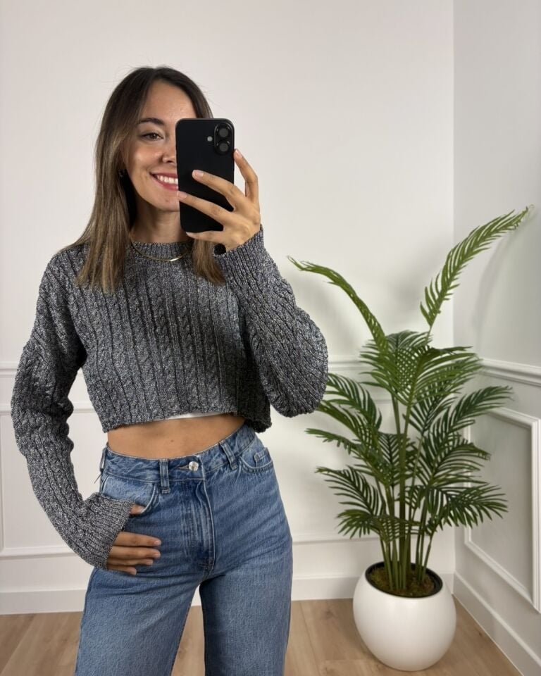 Leya Mavi Sim İpli Crop Triko