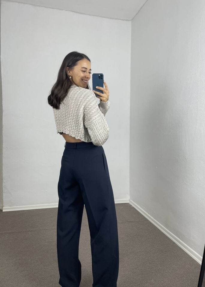 Leya Gümüş Sim İpli Crop Kazak