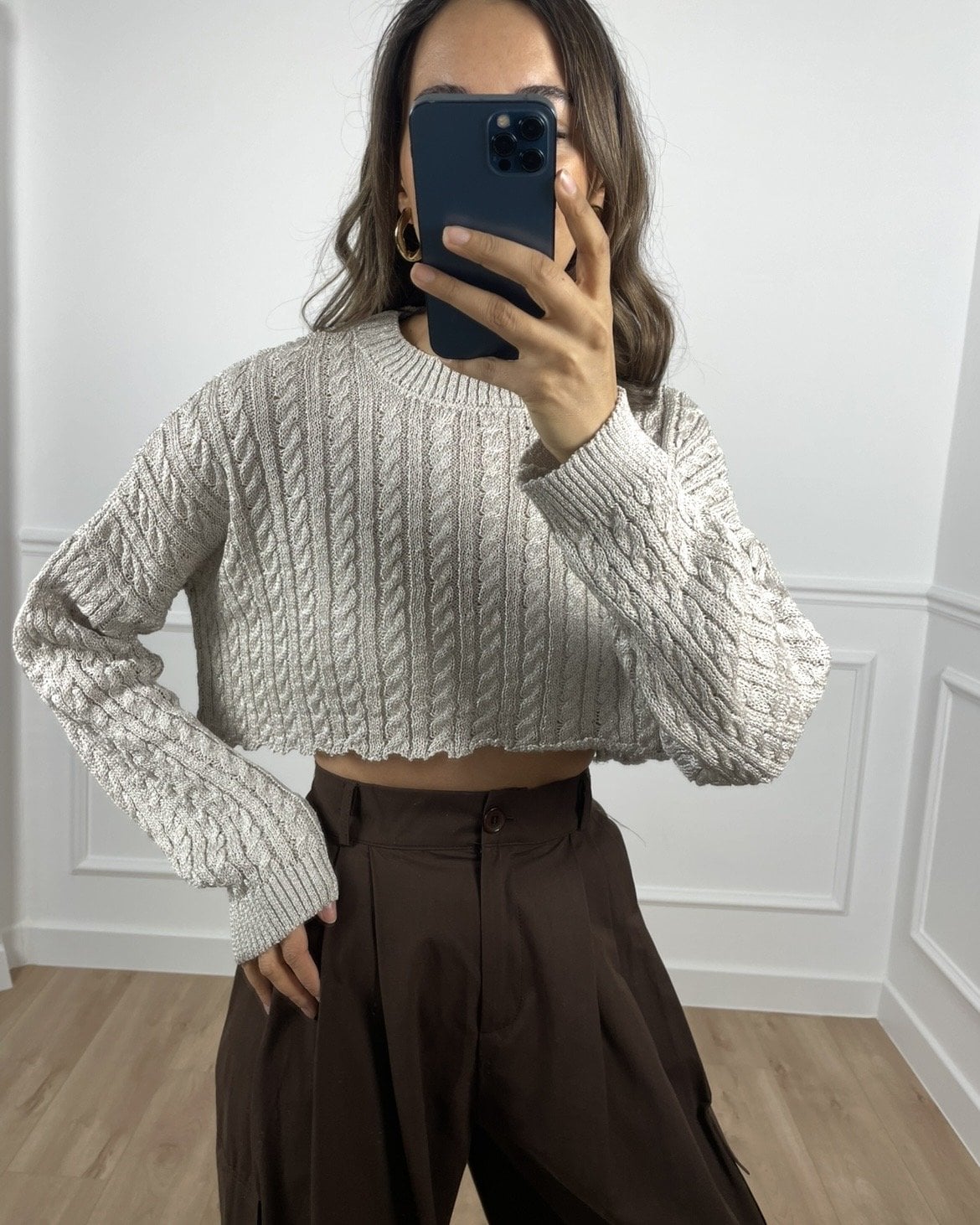 Leya Gümüş Sim İpli Crop Triko