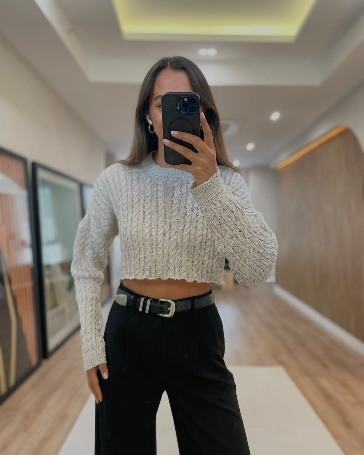 Leya Gümüş Sim İpli Crop Triko
