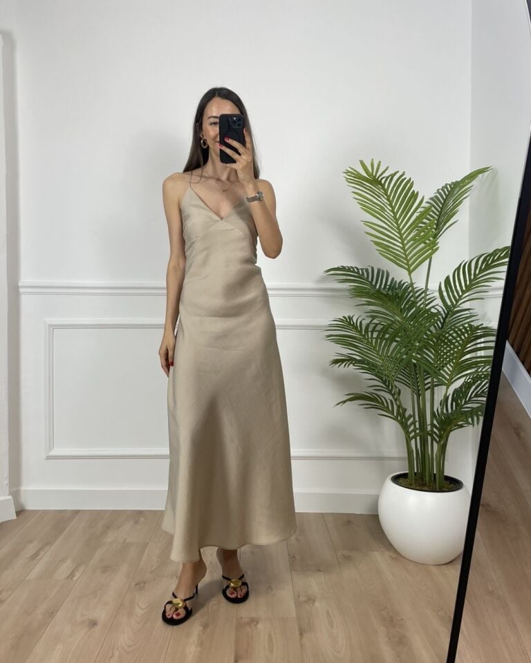 Arvin Taş Askılı Maxi Elbise