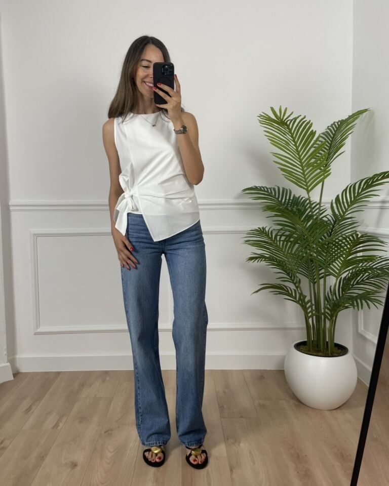 Nice Beyaz Bağlama Detaylı Bluz