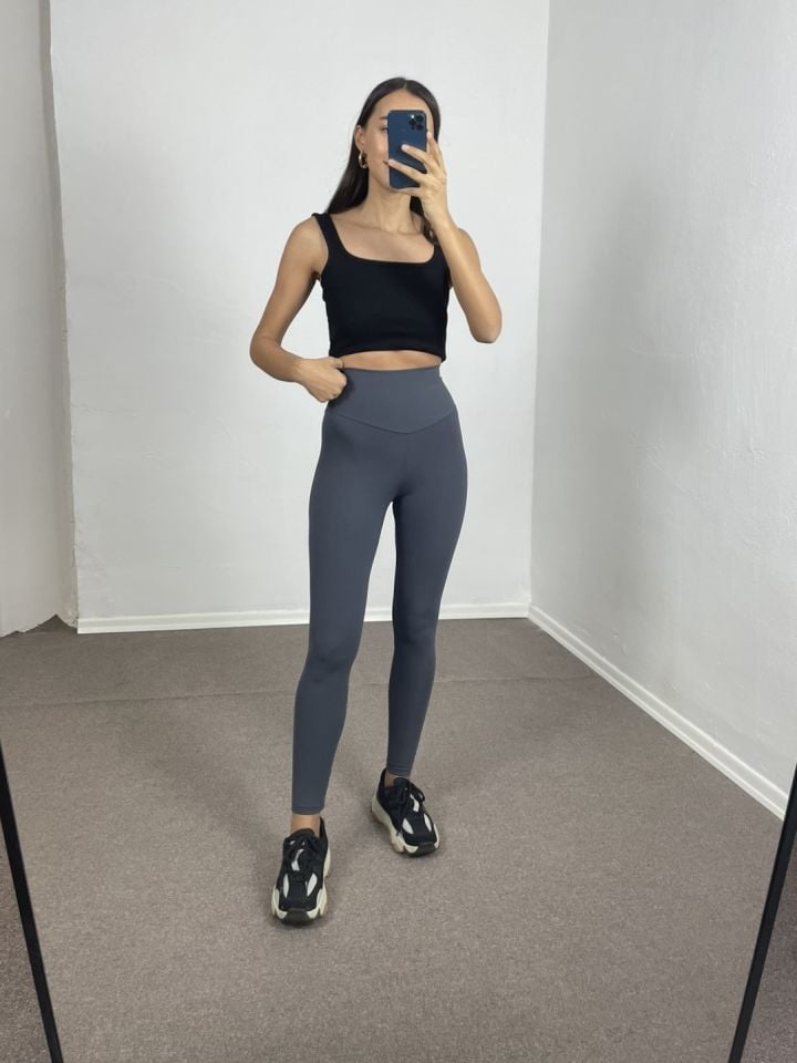 Gri Modal Yüksek Bel Premium Tayt