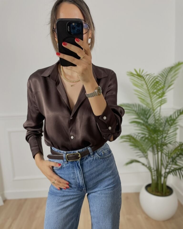More Kahverengi Saten Gömlek