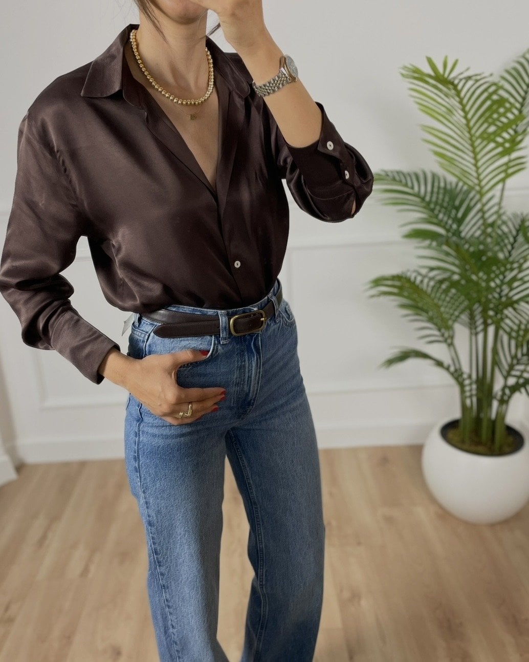 More Kahverengi Saten Gömlek