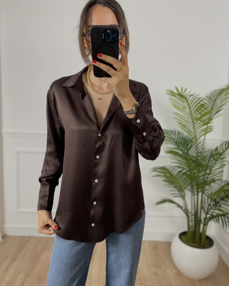 More Kahverengi Saten Gömlek