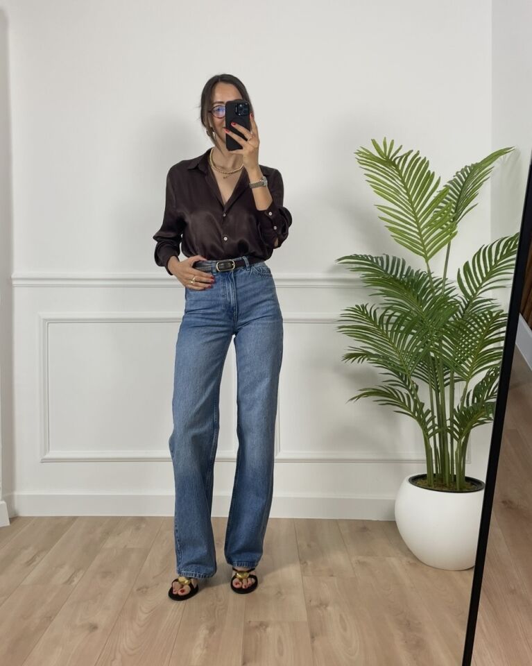 More Kahverengi Saten Gömlek