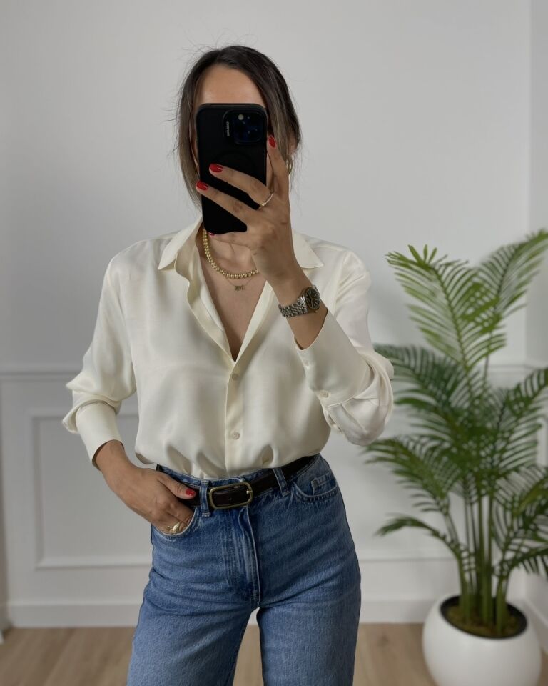 More Ekru Saten Gömlek