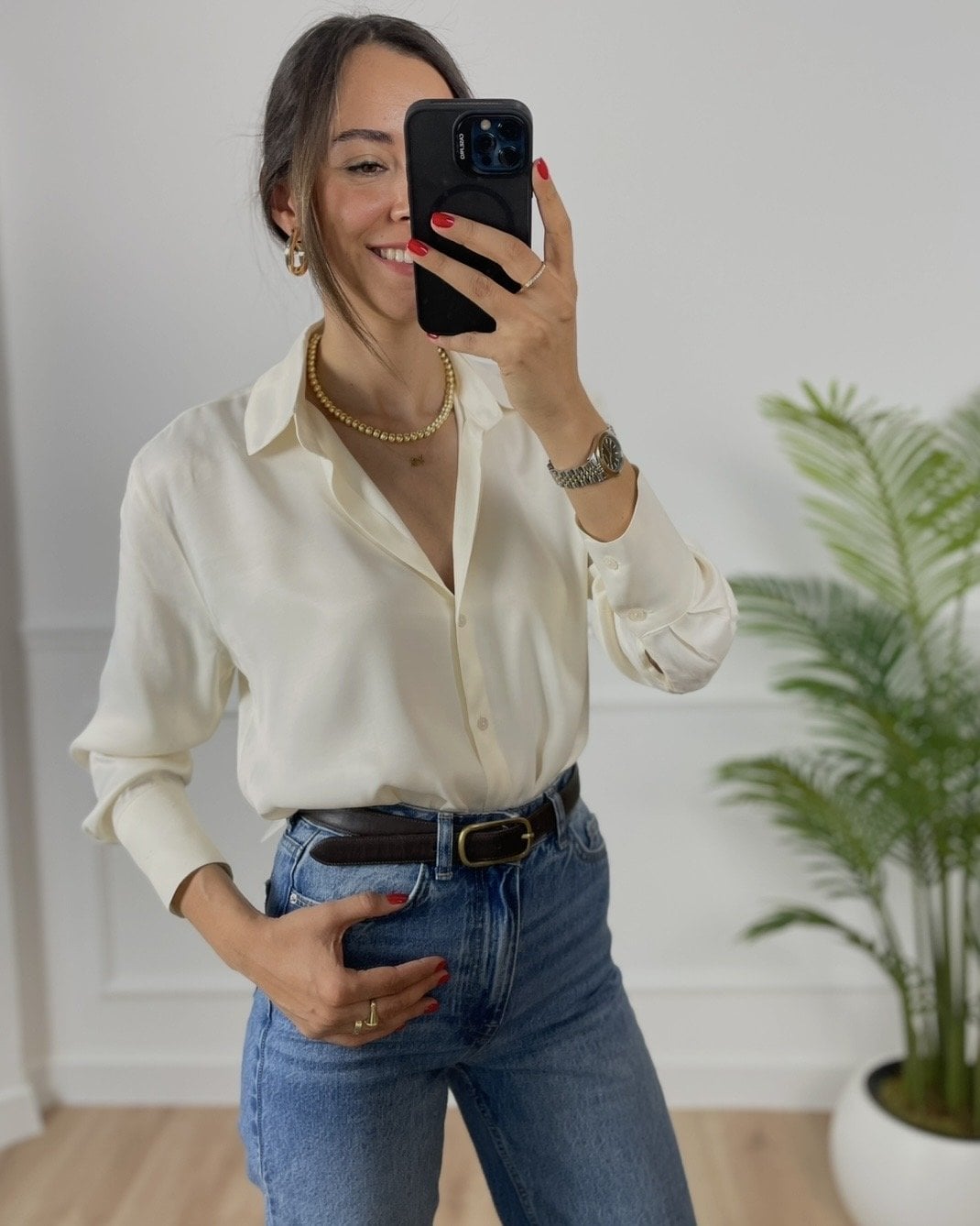 More Ekru Saten Gömlek