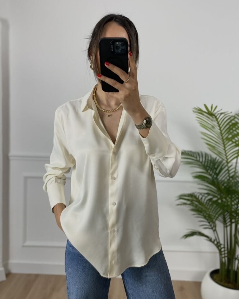 More Ekru Saten Gömlek