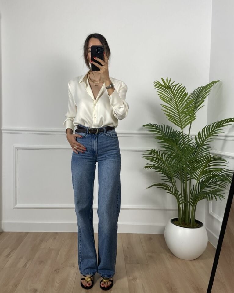 More Ekru Saten Gömlek