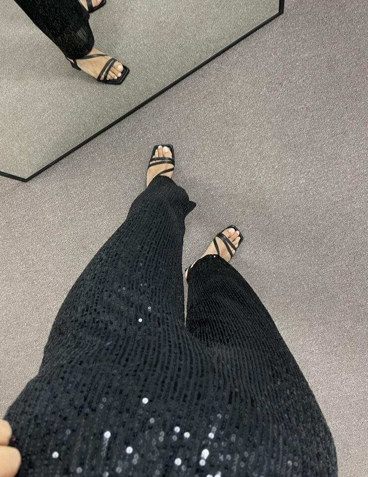 Serel Siyah Beli Lastikli Astarlı Payetli Pantolon