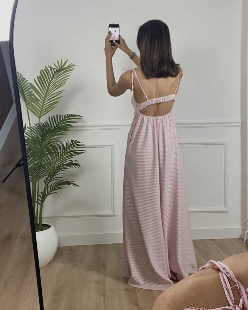 Line Kırmızı Çizgili Bağlamalı Premium Elbise