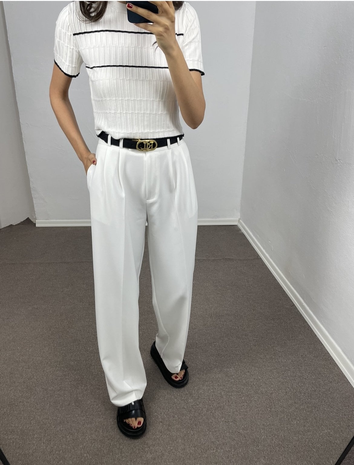 Arlen Beyaz Yüksek Bel Palazzo Pantolon