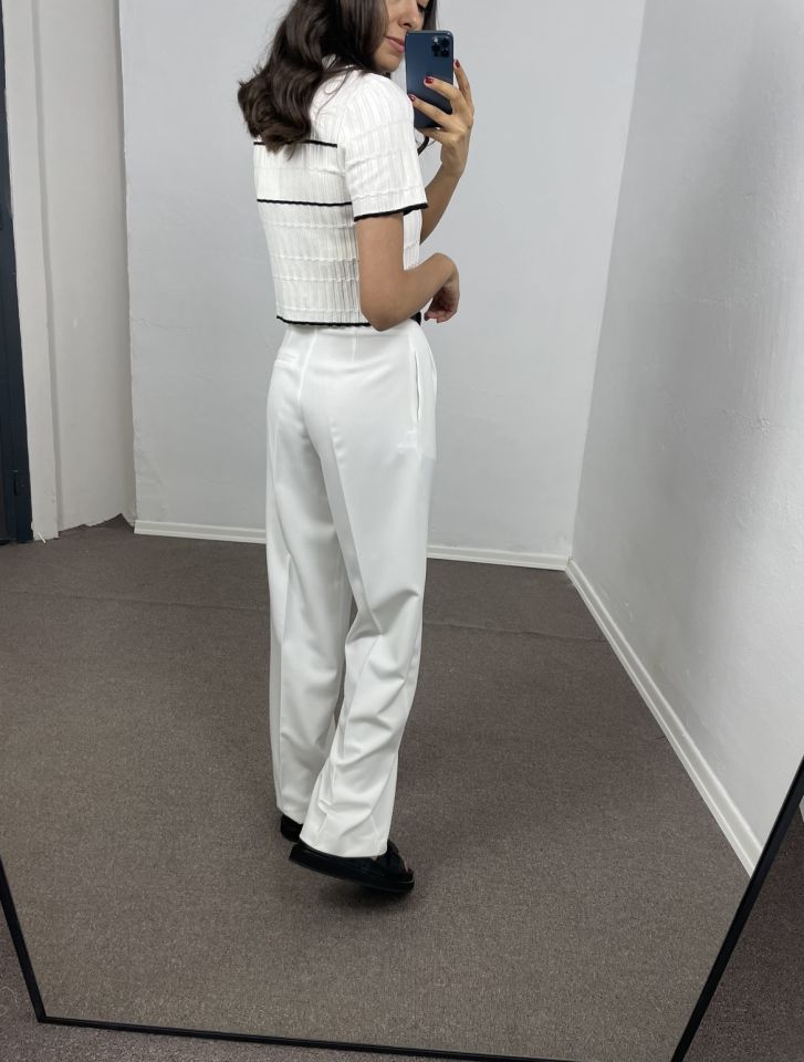 Arlen Beyaz Yüksek Bel Palazzo Pantolon