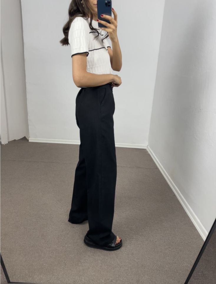 Avelia Siyah Çift Pileli Keten Pantolon