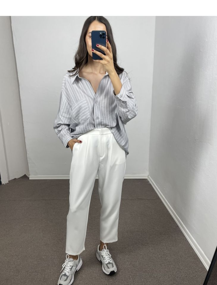 Eveline Beyaz Beli Lastikli Premium Havuç Pantolon