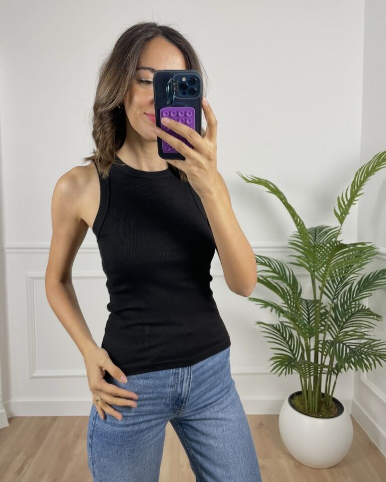 Lavin Siyah Halter Yaka Parıltılı Atlet