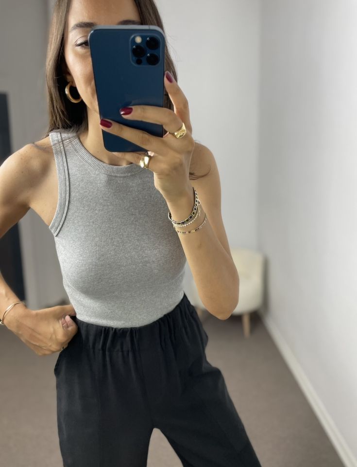 Gri Halter Yaka Fitilli Atlet