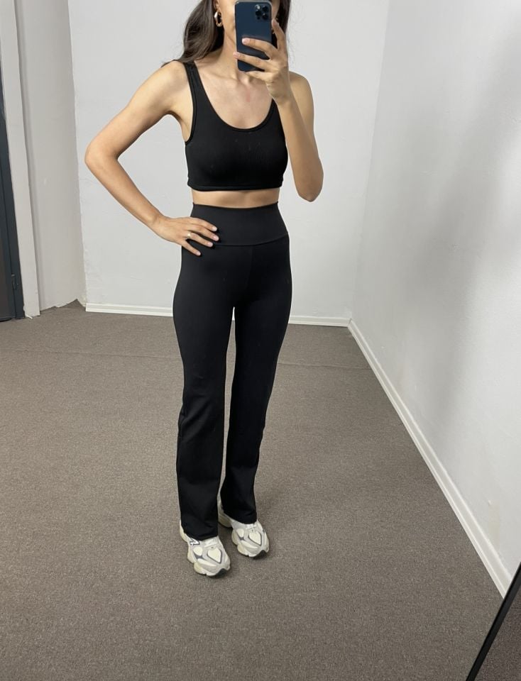 Avina Siyah Yüksek Bel Premium Flare Tayt