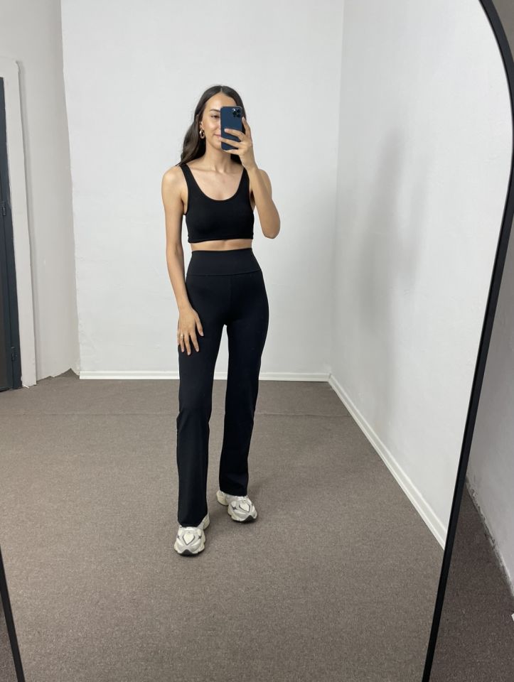 Avina Siyah Yüksek Bel Premium Flare Tayt