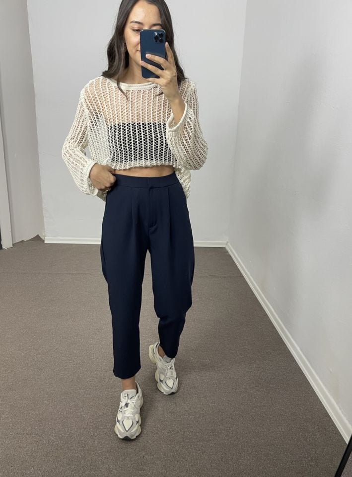 Eveline Lacivert Beli Lastikli Premium Havuç Pantolon